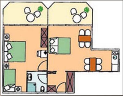 Grundriss Appartement für 2-5 Personen